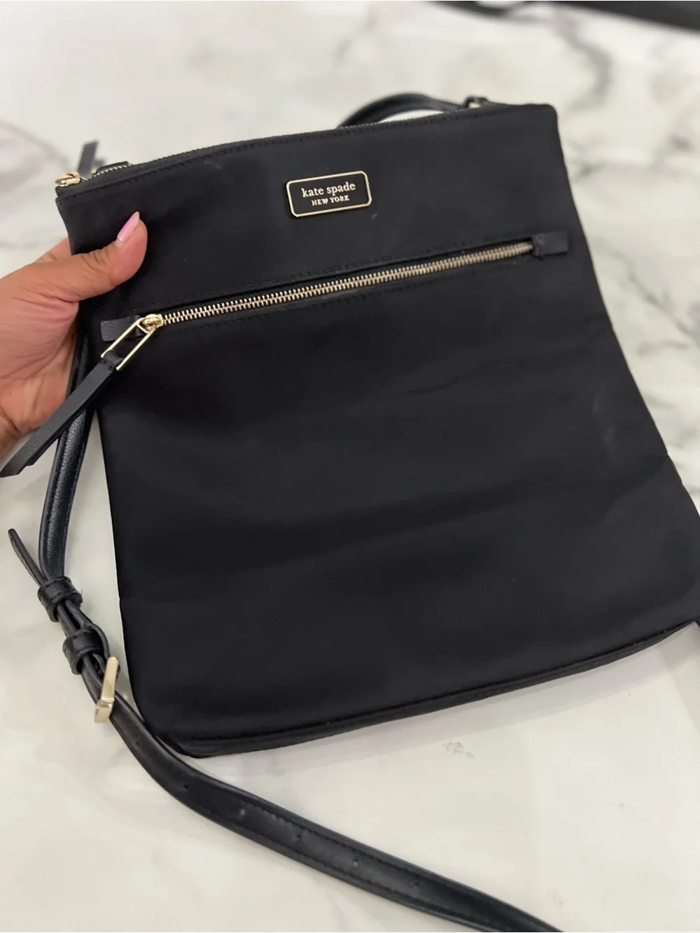 kate spade black nylon crossbody with gold hardware
